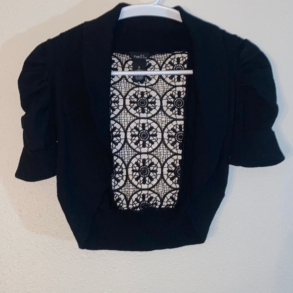 Rue21 Shrug, Short sleeves w/ Crochet back. Used once.